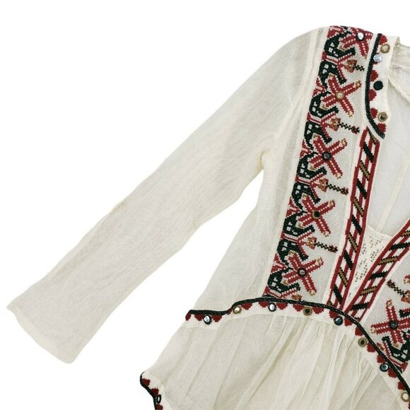Anthropologie Akemi + Kin Ibis Cream Embroidered Peasant Top Blouse Boho SMALL - Picture 3 of 9